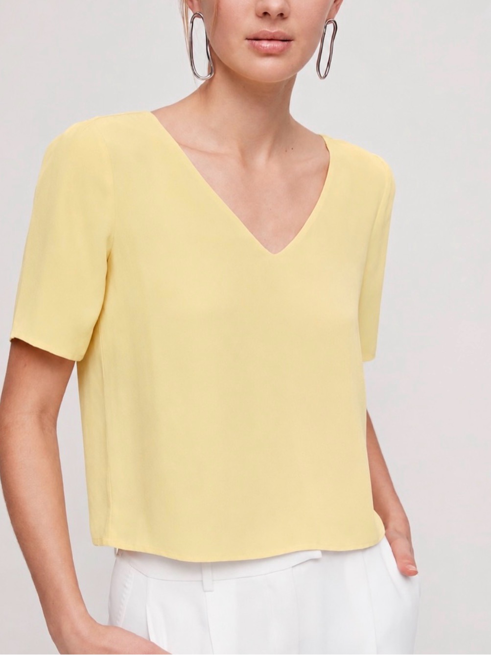Aritzia Butter Yellow V-Neck Short Sleeve Blouse